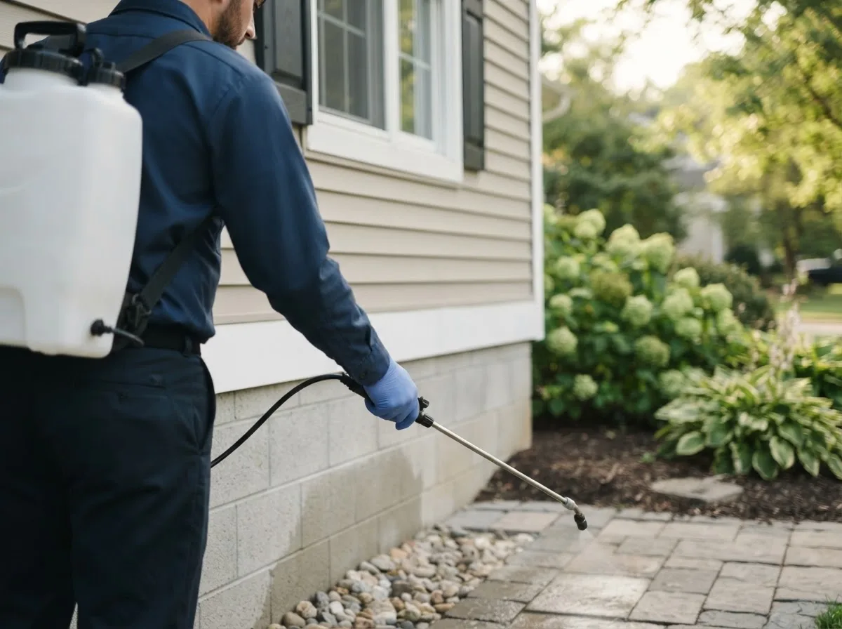 Pest control technician inspecting a home in Orleans, IN